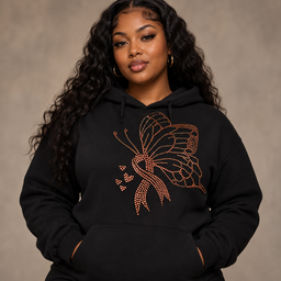 Pink Ribbon Butterfly Hoodie - Midnight Blue