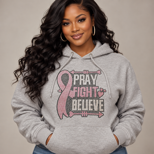 Pray Fight Believe Hoodie - Heather Grey